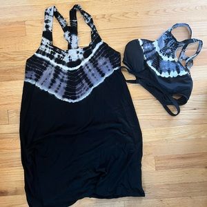 Black and White Bikini Halter Top with matching Cover Up